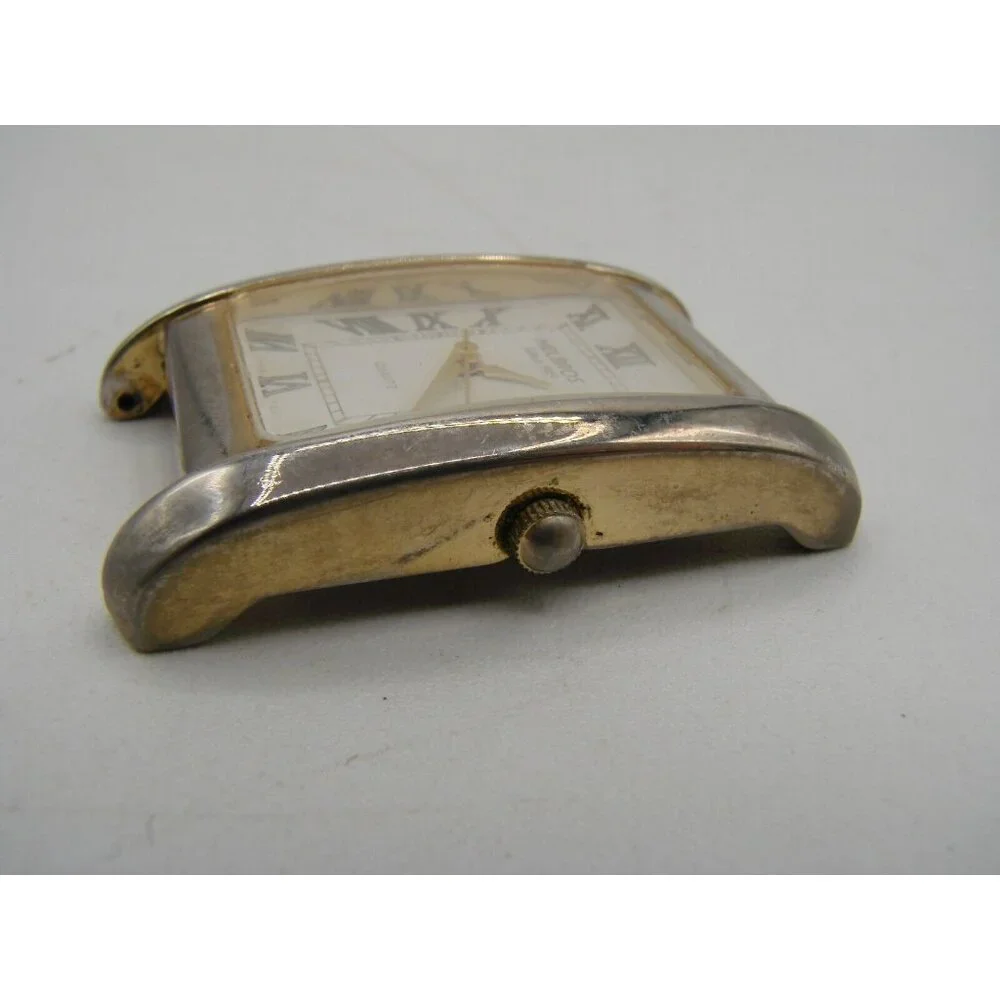 Helbros Quartz Watch Gold Tone Rectangular Face No Band PC21 Vtg 80s Roman Numer